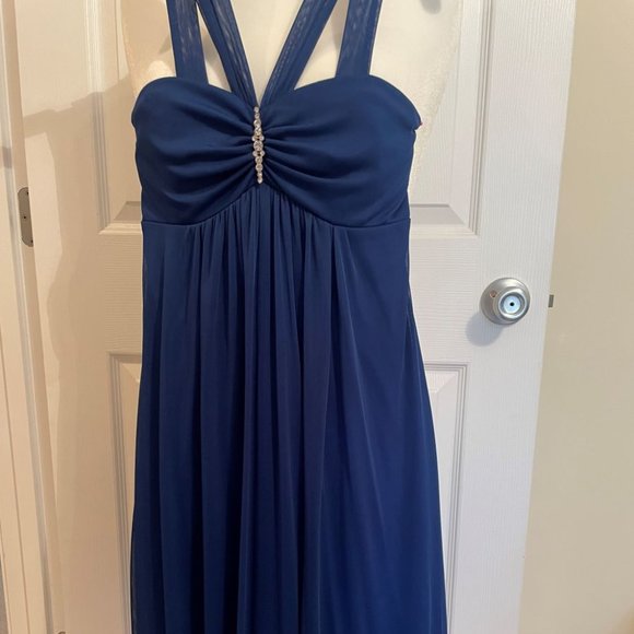 B. Darlin Sapphire Blue Party Dress Chiffon & Synthetic Size M Fits Like Size 6 - Picture 2 of 7